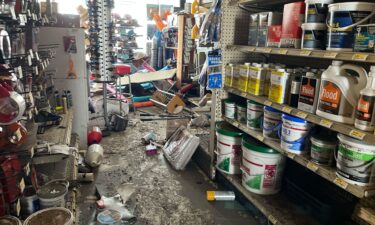 Storm damage from Hurricane Helene sits Tuesday in a True Value store on Anna Maria Island