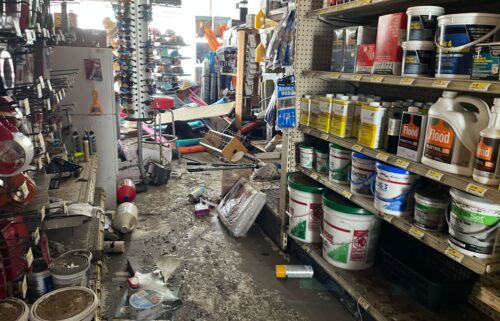 Storm damage from Hurricane Helene sits Tuesday in a True Value store on Anna Maria Island