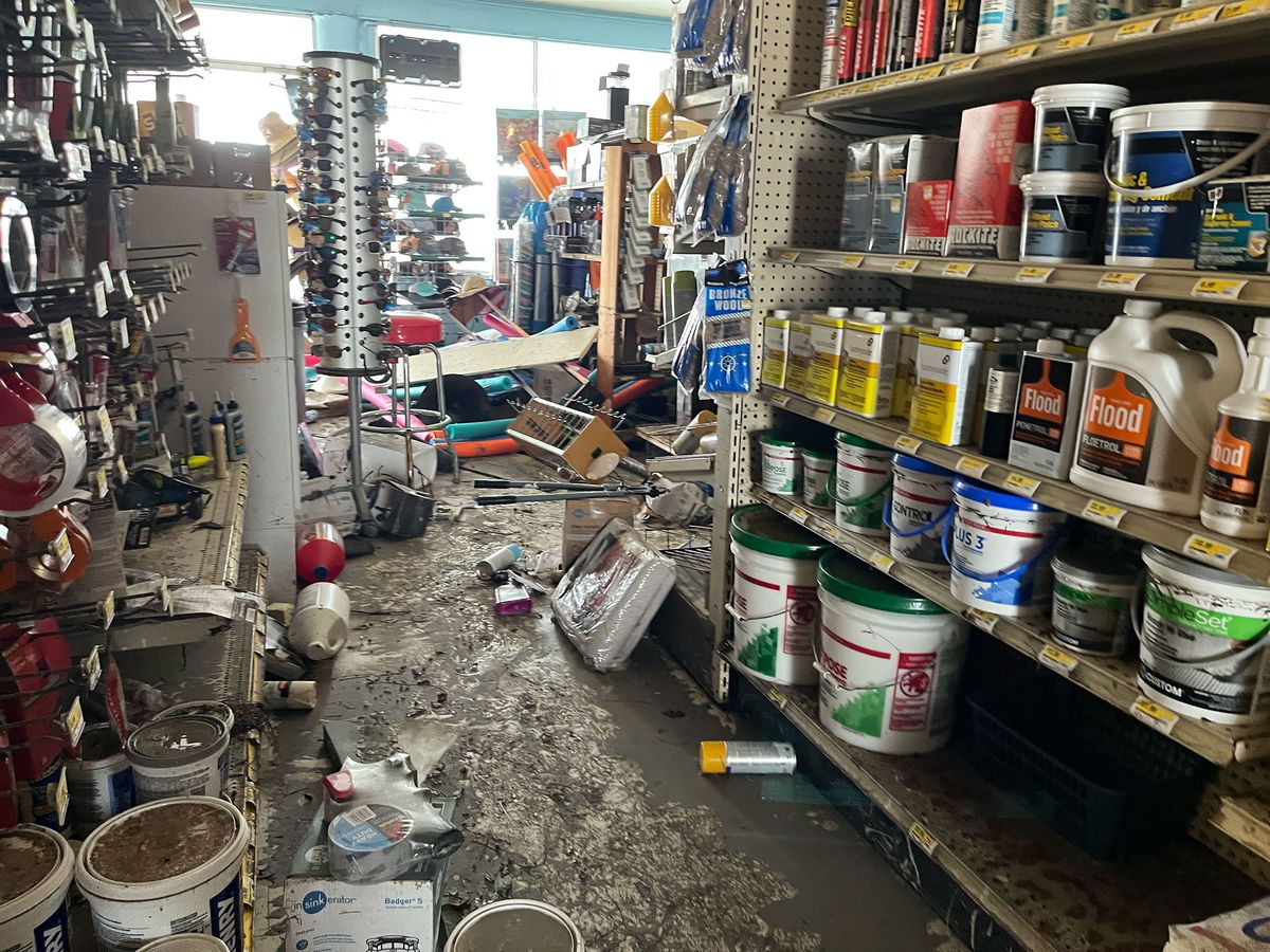 <i>Paul Murphy/CNN via CNN Newsource</i><br/>Storm damage from Hurricane Helene sits Tuesday in a True Value store on Anna Maria Island