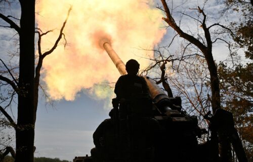 Ukrainian servicemen fire a self-propelled cannon towards Russian positions at a front line in the Donetsk region on September 27.