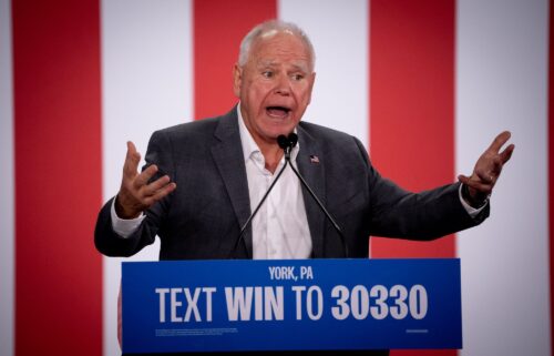 Democratic vice presidential candidate Minnesota Gov. Tim Walz speaks at a rally at York Exposition Center UPMC Arena on October 2 in York