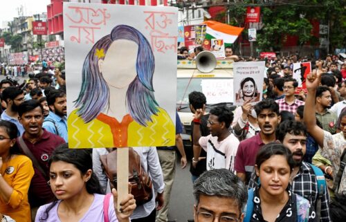 Doctors and social activists march during a rally to condemn the rape and murder of a doctor in Kolkata on October 2.