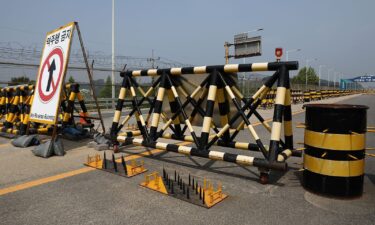 Barricades are placed near the Unification Bridge leading to Panmunjom in the Demilitarized Zone (DMZ) on June 11 in Paju