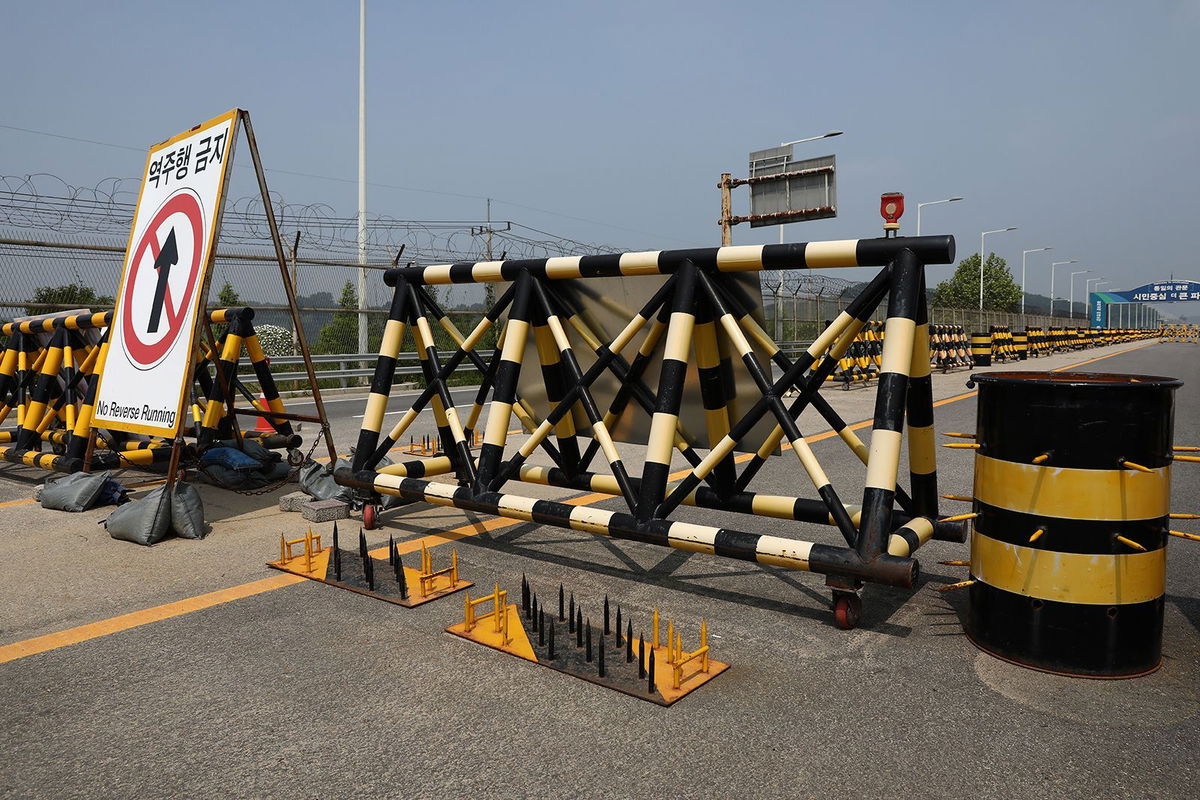 <i>Chung Sung-Jun/Getty Images via CNN Newsource</i><br/>Barricades are placed near the Unification Bridge leading to Panmunjom in the Demilitarized Zone (DMZ) on June 11 in Paju