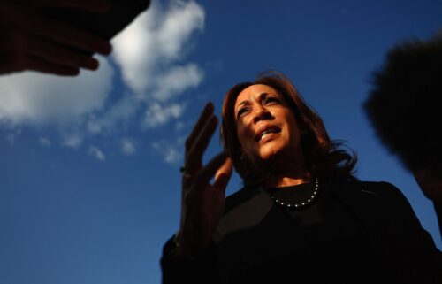 Vice President Kamala Harris speaks to the media before departing for New York at Joint Base Andrews