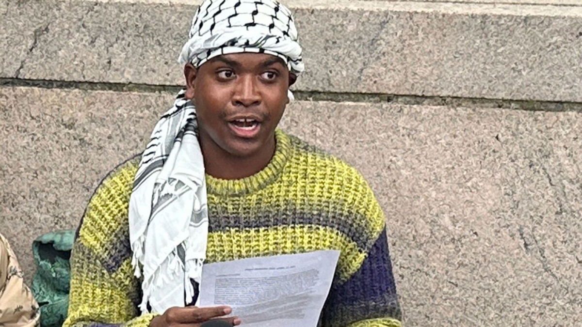 <i>Ted Shaffrey/AP/File via CNN Newsource</i><br/>Khymani James at Columbia University in New York on April 24.