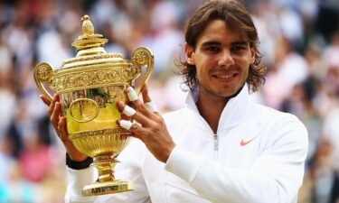 Nadal celebrates winning Wimbledon in 2010.