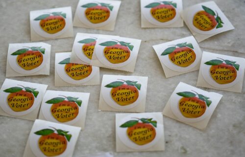 A pile of stickers for voters at Park Tavern on November 3