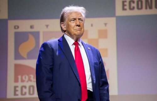 Former President Donald Trump speaks at the Detroit Economic Club on October 10 in Detroit.