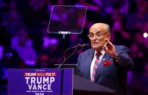 Former mayor of New York City and former Trump lawyer Rudy Giuliani speaks during a rally for Republican presidential nominee and former U.S. President Donald Trump at Madison Square Garden