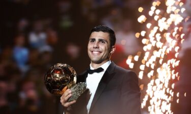 Rodri with his award during the Ballon d’Or ceremony in Paris