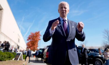 President Joe Biden speaks with reporters after casting his early-voting ballot for the 2024 general elections on October 28 in New Castle