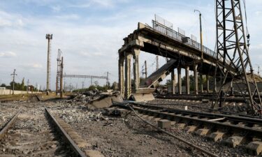 A destroyed bridge can be seen in the city of Pokrovsk