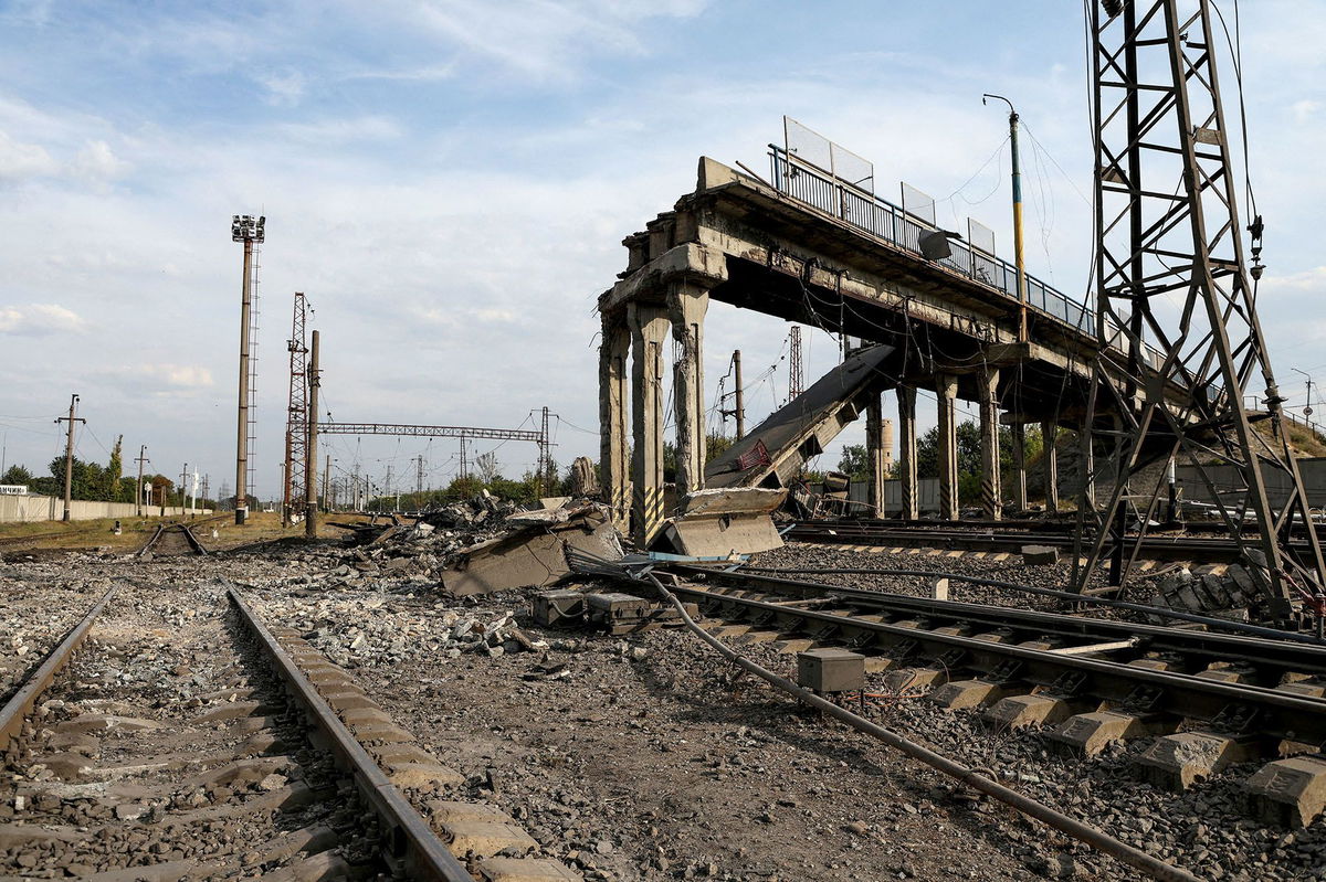 <i>Anton Shynkarenko/Reuters via CNN Newsource</i><br/>A destroyed bridge can be seen in the city of Pokrovsk