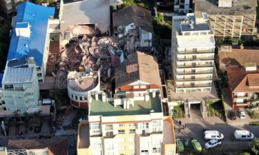 A drone view shows the remains of the hotel Dubrovnik