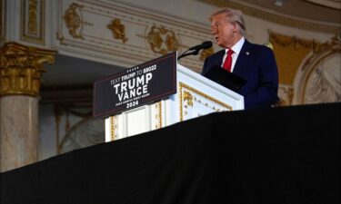 Republican presidential nominee former President Donald Trump speaks at his Mar-a-Lago estate