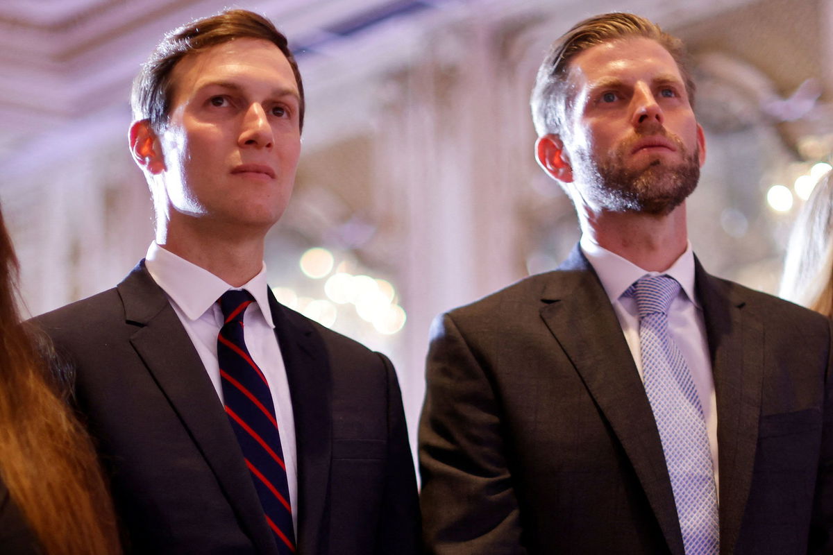 <i>Jonathan Ernst/Reuters via CNN Newsource</i><br/>Jared Kushner and Eric Trump during an event at former President Trump's Mar-a-Lago estate in Palm Beach