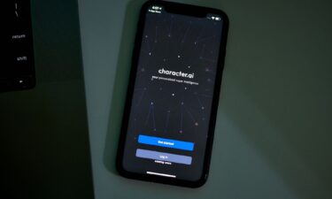 The Charcter.AI app is seen on a smartphone in New York in 2023. The AI startup allows people to create custom chatbots.