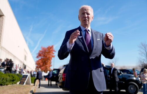 President Joe Biden speaks with reporters after casting his early voting ballot for the 2024 general elections on October 28 in New Castle