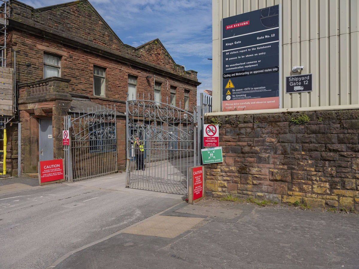 <i>Tom Skipp/Bloomberg/Getty Images via CNN Newsource</i><br/>Pictured is an entrance gate to the BAE Systems Plc shipyard in Barrow-In-Furness