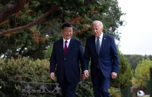 Chinese leader Xi Jinping and US President Joe Biden walk together after a meeting on the sidelines of the Asia-Pacific Economic Cooperation Leaders' week in California last November.