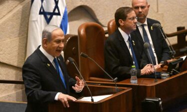 Israeli Prime Minister Benjamin Netanyahu speaks at the opening of the 25th Parliament session in Jerusalem on October 28.