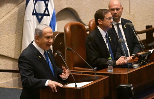 Israeli Prime Minister Benjamin Netanyahu speaks at the opening of the 25th Parliament session in Jerusalem on October 28.