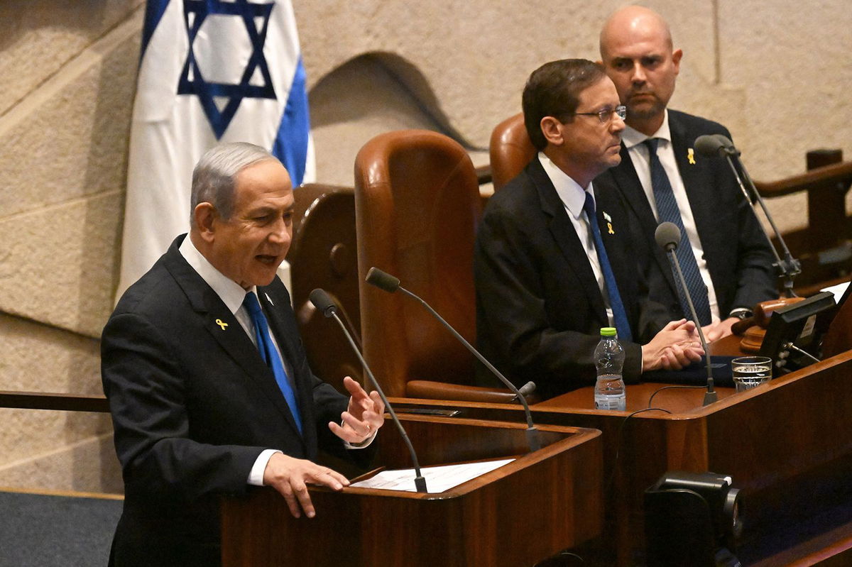 <i>Debbie Hill/AFP/Getty Images via CNN Newsource</i><br/>Israeli Prime Minister Benjamin Netanyahu speaks at the opening of the 25th Parliament session in Jerusalem on October 28.