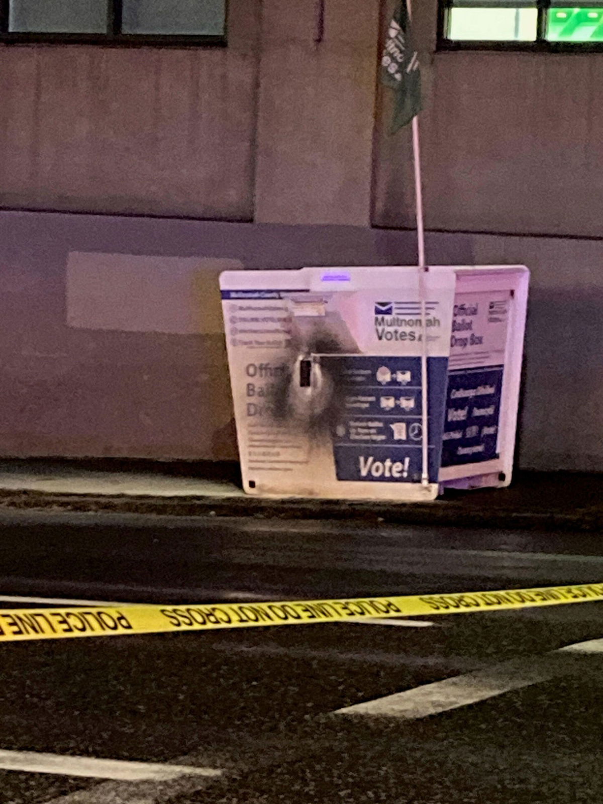 <i>Portland Police Bureau via CNN Newsource</i><br/>This image released by the Portland Police Bureau shows a damaged ballot box in Portland