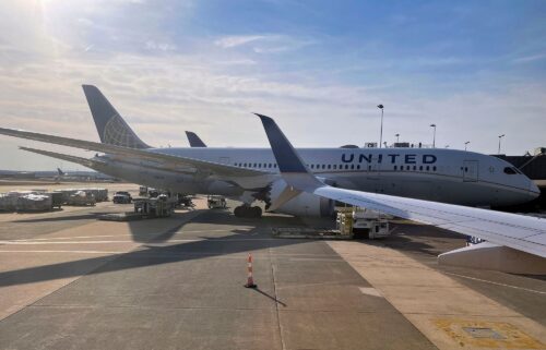 A United Airlines Boeing 787-8 Dreamliner is parked at a gate at Dulles Washington International Airport in this March 2021 file photo.