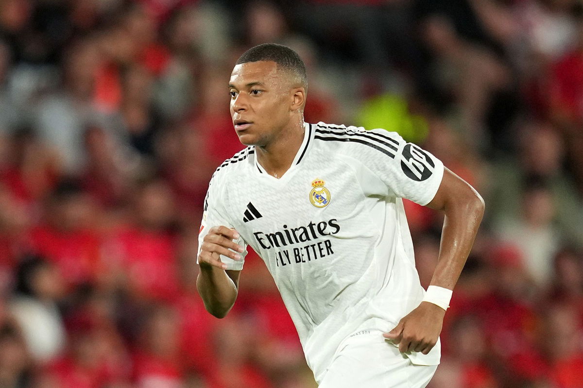 <i>Alex Caparros/Getty Images via CNN Newsource</i><br/>Kylian Mbappé playing for Real Madrid in August.