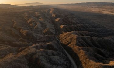 An aerial view of the San Andreas Fault and Elkhorn Scarp south of Carrizo Plain north of New Cuyama