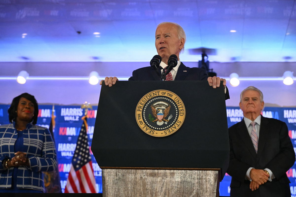 <i>Andrew Caballero-Reynolds/AFP/Getty Images via CNN Newsource</i><br/>President Joe Biden speaks at the Philadelphia Democratic City Committee Autumn Dinner in Philadelphia