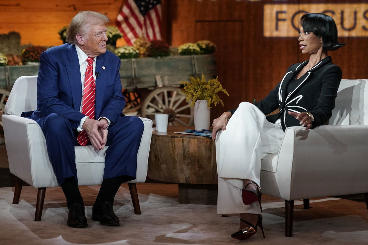 <i>Elijah Nouvelage/AFP/Getty Images via CNN Newsource</i><br/>Former President Donald Trump attends a Fox News Town Hall moderated by Harris Faulkner in Cumming