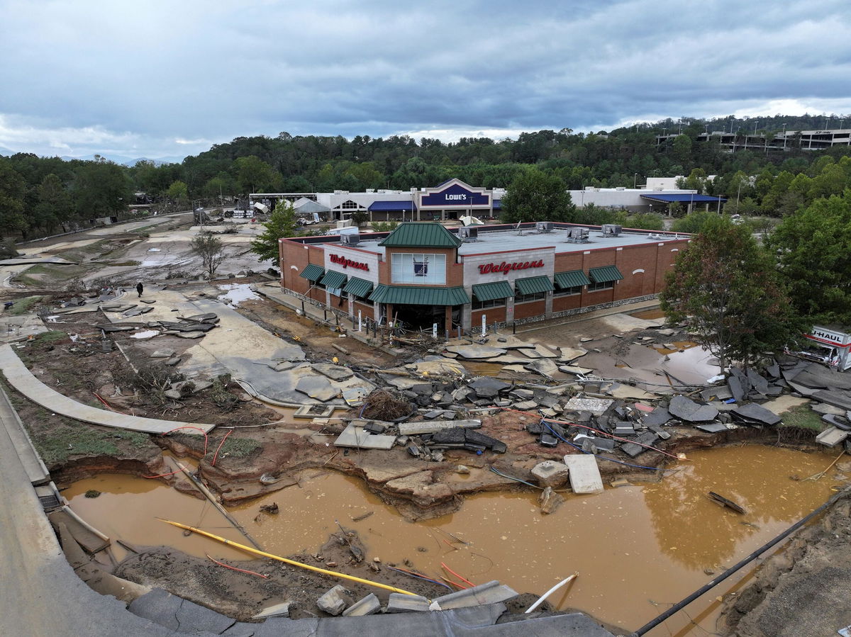 <i>Marco Bello/Reuters via CNN Newsource</i><br/>A drone view shows a damaged area