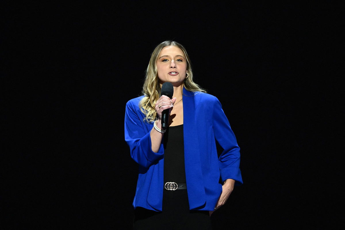 <i>Mandel Ngan/AFP/Getty Images via CNN Newsource</i><br/>Abortion rights activist Hadley Duvall speaks at Democratic National Convention in August.