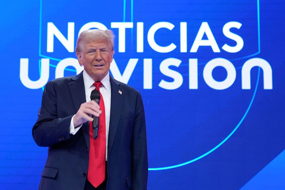 <i>Alex Brandon/AP via CNN Newsource</i><br/>Former President Donald Trump speaks during a Univision town hall