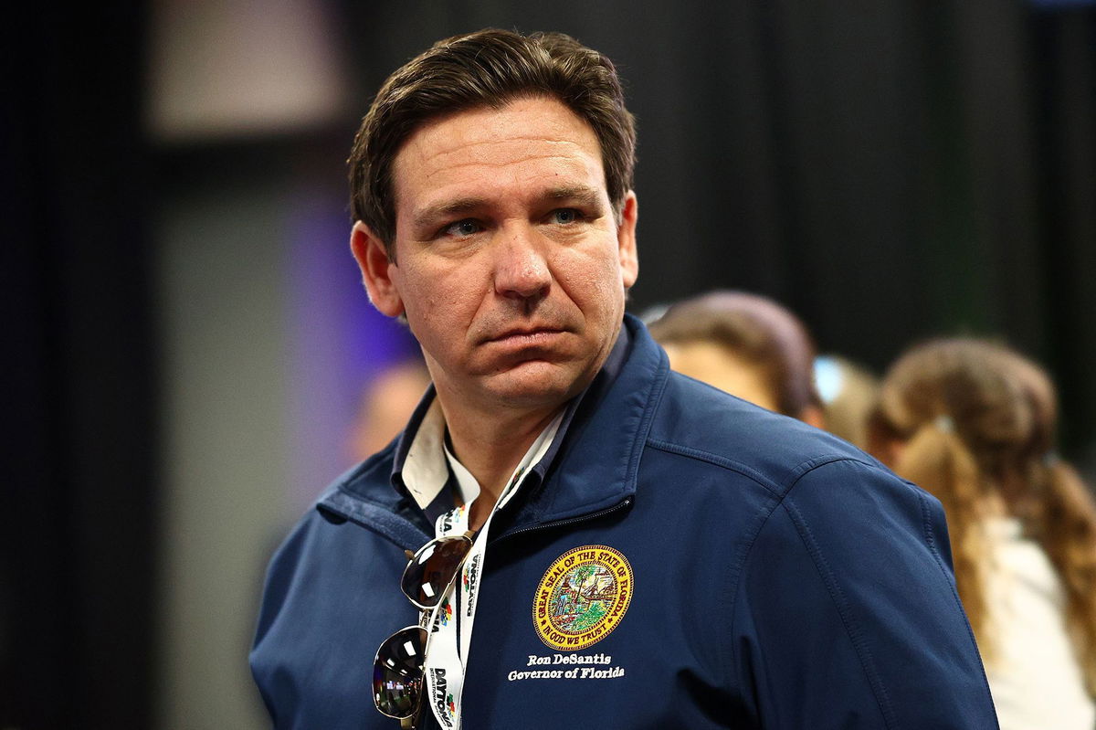 <i>Jared C. Tilton/Getty Images via CNN Newsource</i><br/>Florida Governor Ron DeSantis on February 19 in Daytona Beach