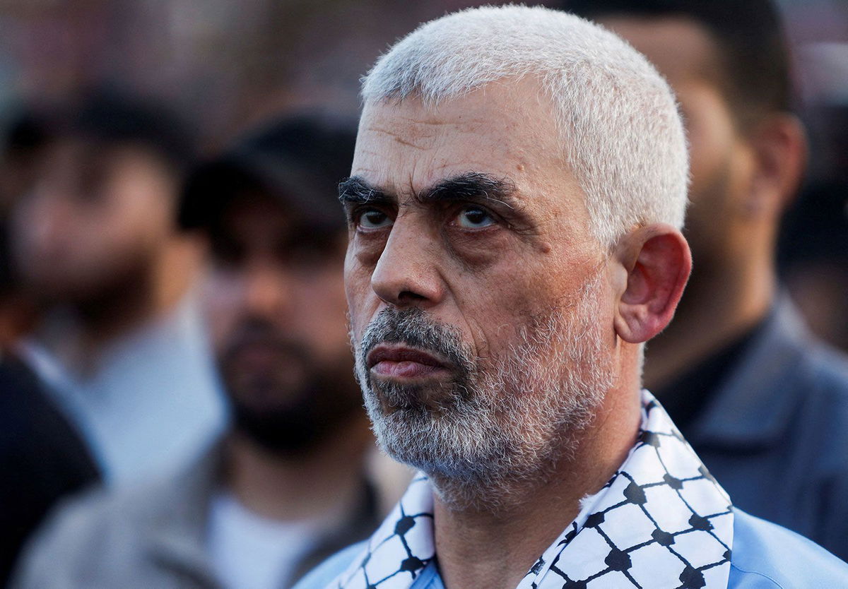 <i>Mohammed Salem/Reuters via CNN Newsource</i><br/>Yahya Sinwar looks on as Hamas supporters take part in an anti-Israel rally over tension in Jerusalem's Al-Aqsa mosque