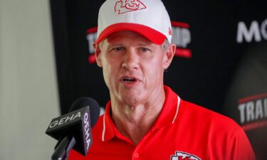 Hunt speaks to media at a Chiefs training camp earlier this year.