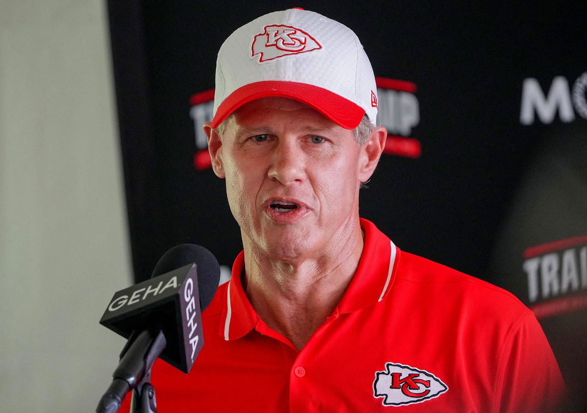 <i>Denny Medley/USA TODAY Sports/Reuters via CNN Newsource</i><br/>Hunt speaks to media at a Chiefs training camp earlier this year.