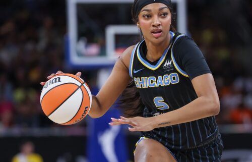 Chicago Sky star rookie Angel Reese brings the ball up court during the game against the Indiana Fever at Wintrust Arena on August 30 in Chicago.