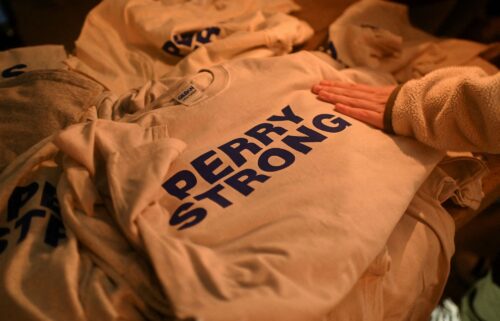 T-shirts reading "Perry Strong" were available at a vigil following a shooting at Perry High School in Perry