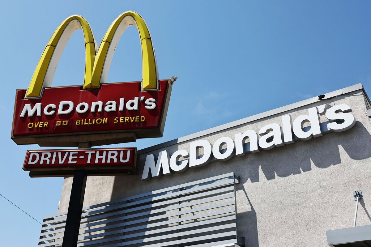 <i>Mario Tama/Getty Images via CNN Newsource</i><br/>The McDonald's logo is displayed at a restaurant in Burbank