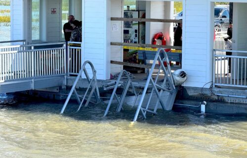 A portion of the gangway that collapsed remains visible on Sapelo Island in McIntosh County