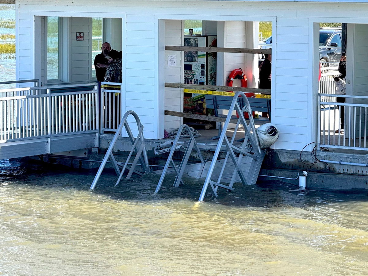 <i>Lewis M. Levine/AP via CNN Newsource</i><br/>A portion of the gangway that collapsed remains visible on Sapelo Island in McIntosh County