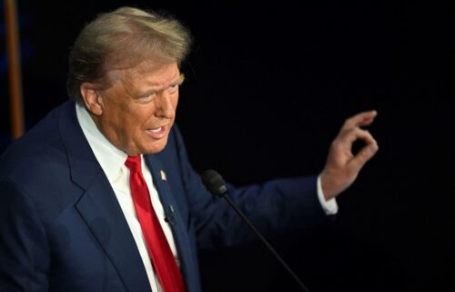 Former US President and Republican presidential candidate Donald Trump speaks during a presidential debate with US Vice President and Democratic presidential candidate Kamala Harris at the National Constitution Center in Philadelphia