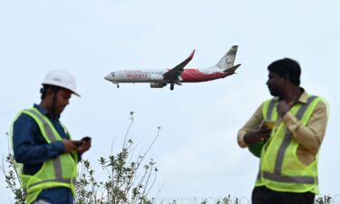 An Air India Express aircraft prepares to land at Kempegowda International Airport in Bengaluru on September 4