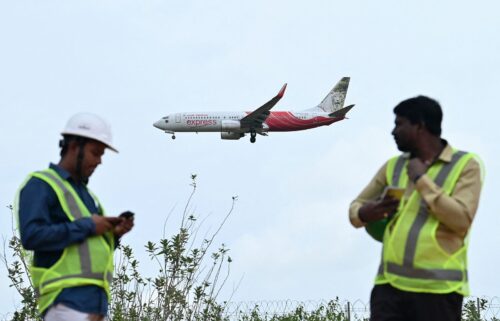 An Air India Express aircraft prepares to land at Kempegowda International Airport in Bengaluru on September 4