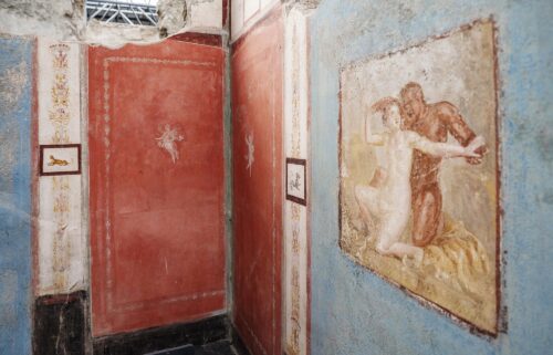 A tiny house adorned with elaborate - and sometimes erotic - frescoes has been uncovered in Pompeii.